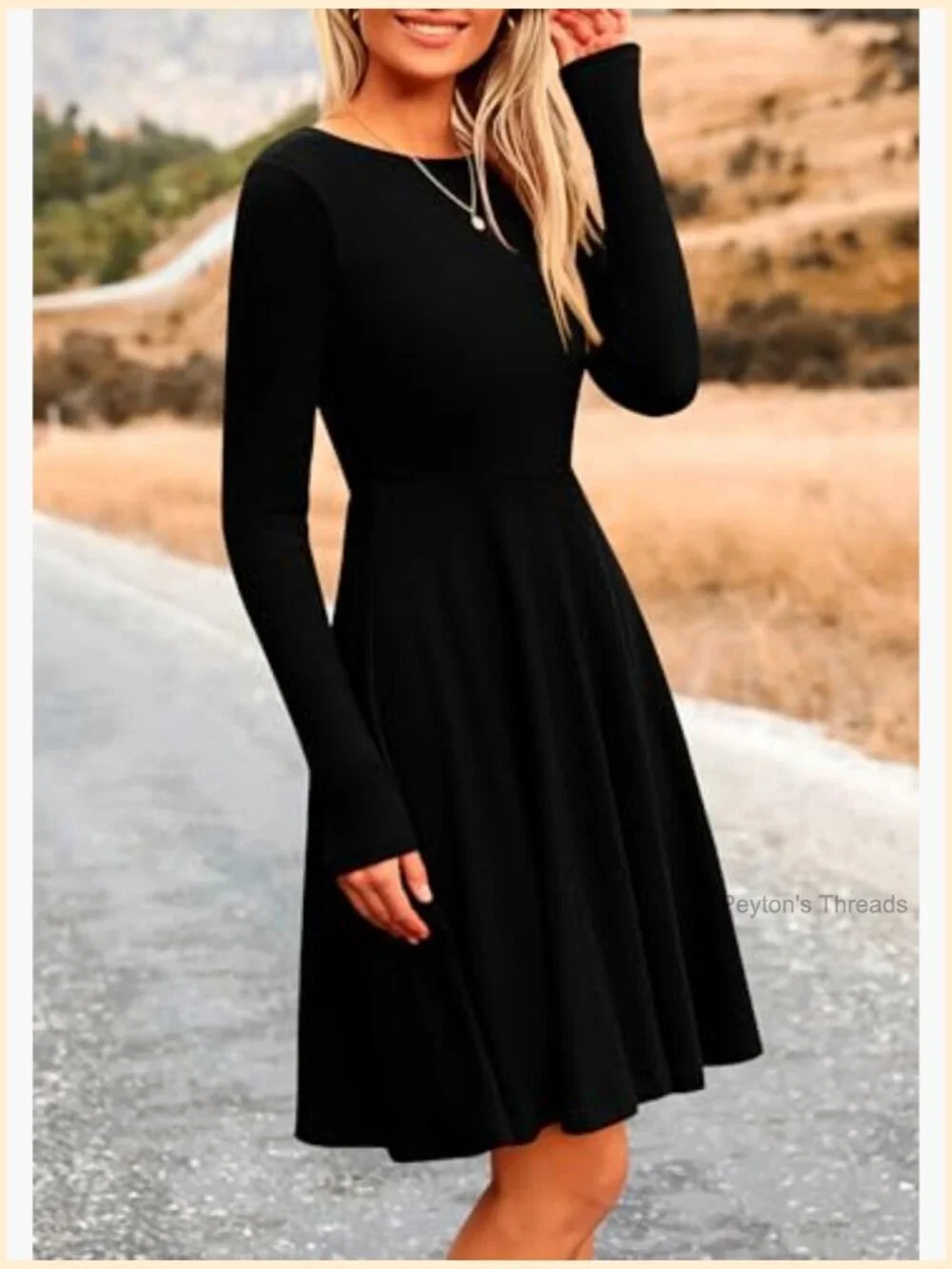 Ribbed Knit Crewneck Long Sleeve A-Line Mini Dress - Picture 4 of 7